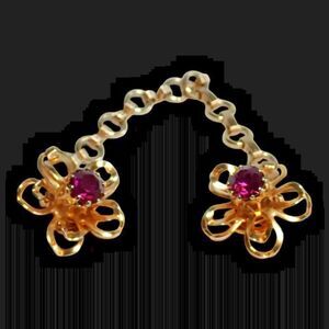 AUSTRIA Amythist Crystal Gold Tone Floral Clip On Earrings with Fur Clip Chain